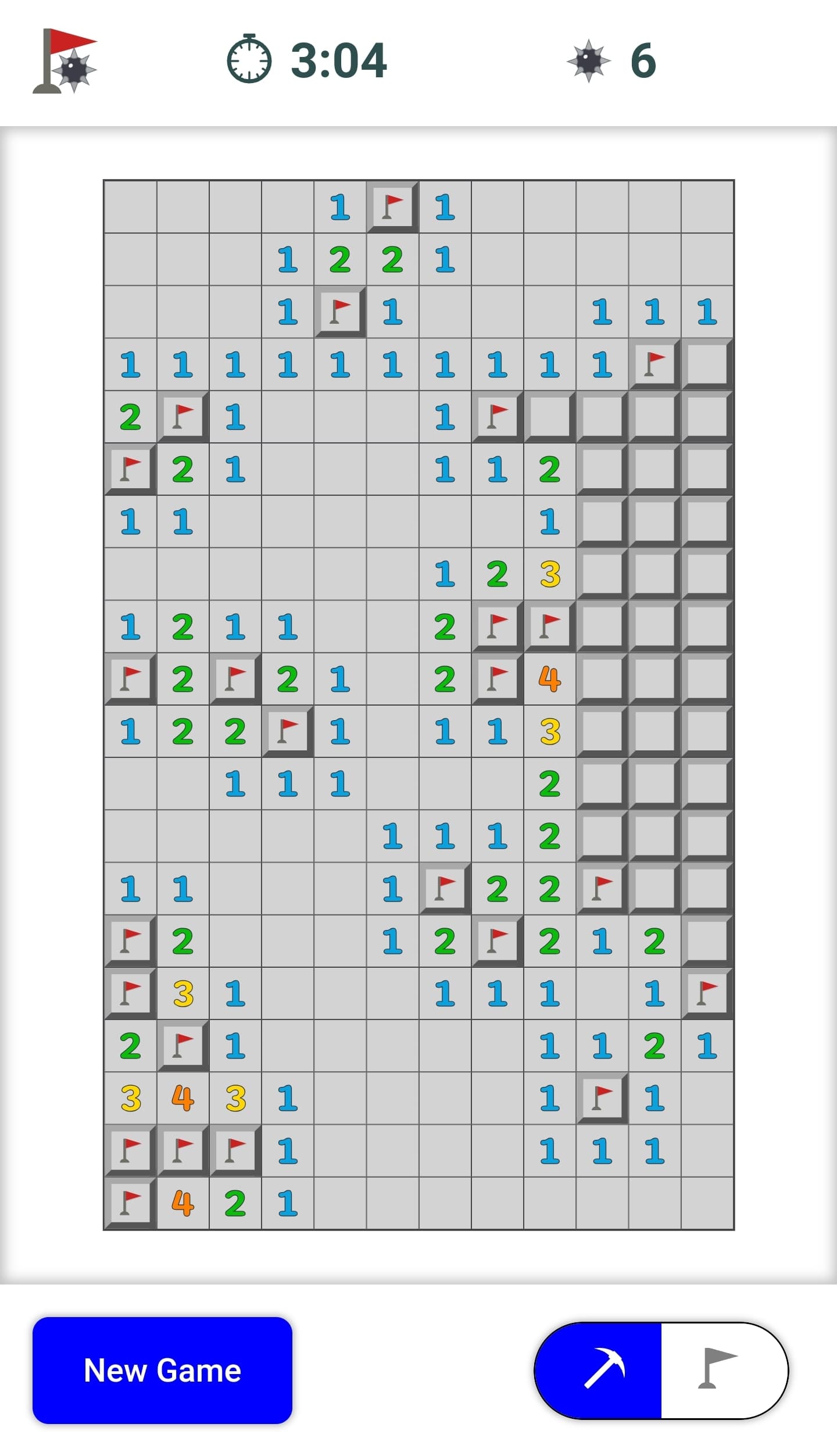 Game of React Minesweeper being played in mobile layout